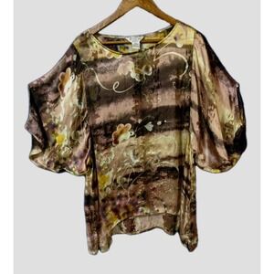 Citron Velvet Burnout Tunic With Unusual‎ Bat Sleeves Vicose and Silk Size XL